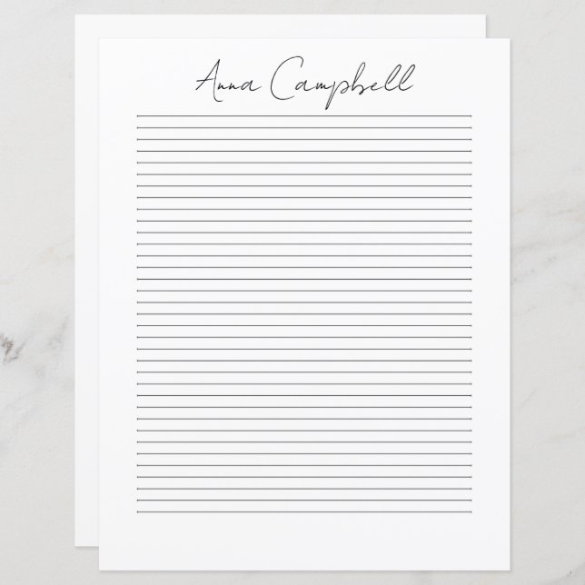 Monogram Chic Script Name Stationery Paper (Frente/Verso)