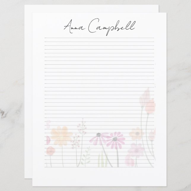 Monogram Chic Script Name Stationery Paper (Frente/Verso)