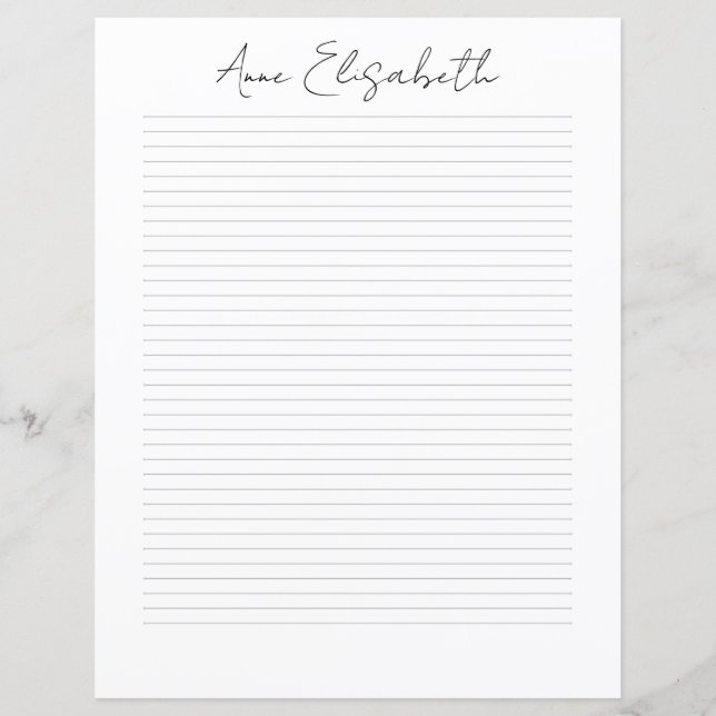 Monogram Chic Script Name Stationery Paper (Frente)