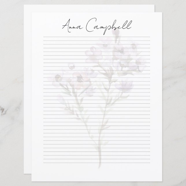 Monogram Chic Script Name Stationery Paper (Frente/Verso)