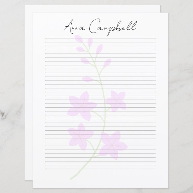 Monogram Chic Script Name Stationery Paper (Frente/Verso)