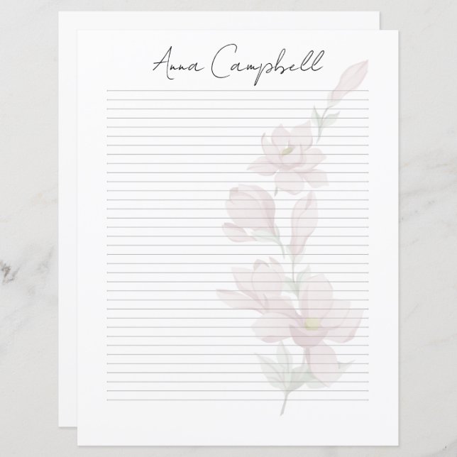 Monogram Chic Script Name Stationery Paper (Frente/Verso)