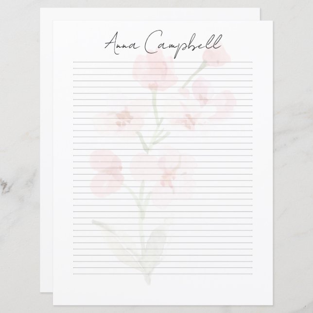 Monogram Chic Script Name Stationery Paper (Frente/Verso)