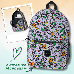 Monogram Flower Pattern orange Swirl Berry Lilac