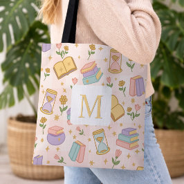 Monogram Magic Books Tote Bag Girly Pink