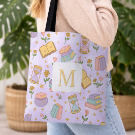 Monogram Magic Books Tote Bag Girly Purple