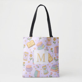 Monogram Magic Books Tote Bag Girly Purple