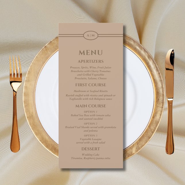 Monogram Modern Taupe Christian Wedding Menu (Criador carregado)