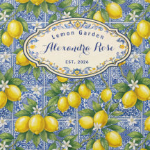 Monogram Name Lemon Blue French Country Tile 