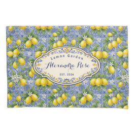 Monogram Name Lemon Blue French Country Tile 