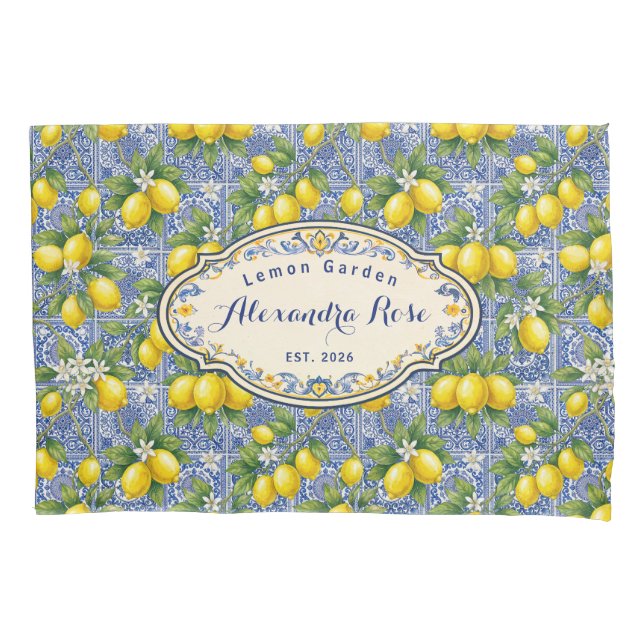 Monogram Name Lemon Blue French Country Tile  (Frente)