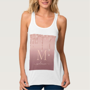 Monogram Name Rose Gold Blush Glitter Tank Top