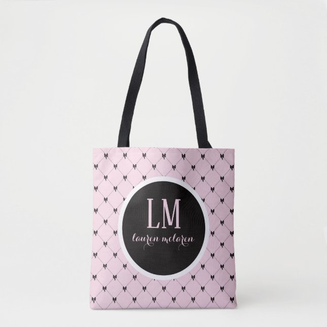 Monogram Script Bow Tote Bag – Pink & Black (Frente)