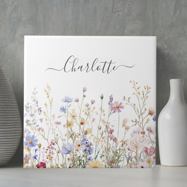 Monogram Watercolor Rustic Pretty Wildflower Field (In situ)