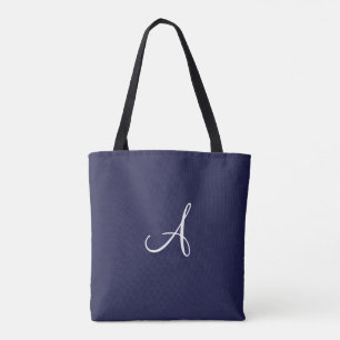 Monograma A em branco no Marinho Blue Tote Bag