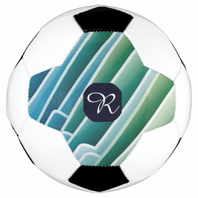 Monograma Abstrato Azul, Bola Verde de Futebol (Frente)