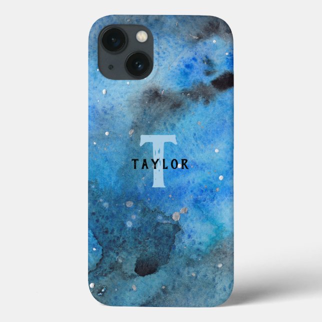 Monograma Abstrato Azul Preto Aquarela Arte Fina (Verso)