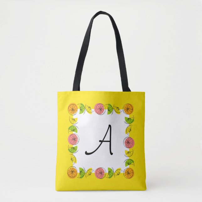 Monograma Amarelo Citrus Square por toda a bolsa (Frente)