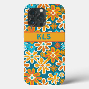 Monograma Amarelo-Laranja-Cor Floral Retro