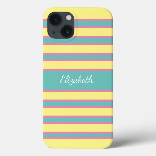 Monograma Amarelo Rosa Aqua Turquesa Listrado (Verso)