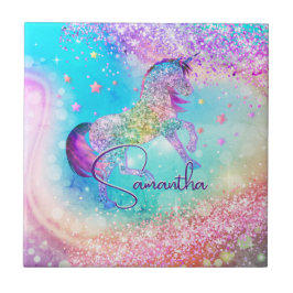 Monograma aqua branco de unicórnio rosa brilhante