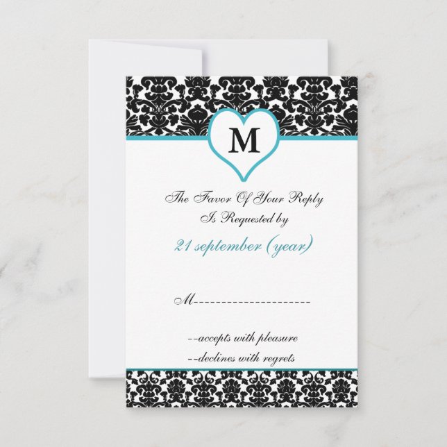monograma aqua damask standard 3.5 x 5 rsvp (Frente)
