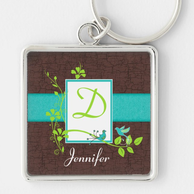 Monograma Aqua, Marrom, Verde, Chaveiro de Aves Br (Frente)