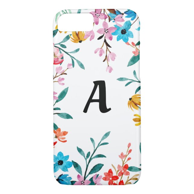 Monograma Aquarela Capa de telefone de flores selv (Verso)