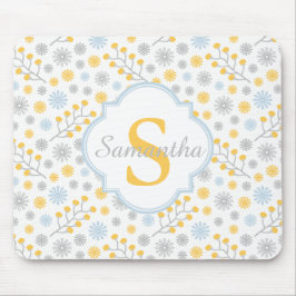 Monograma Azul Amarelo e Cinza Padrão Mousepad