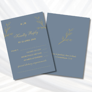 Monograma Azul Botânico RSVP de Casamento Cristão