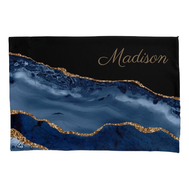 Monograma Azul Dourado de Mármaco Moderno com Glit (Frente)