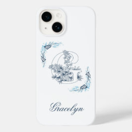 Monograma Azul "G" Inicial Calmo Floral