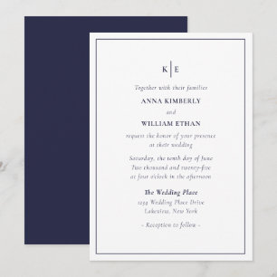 Monograma Azul marinho - Convites para Casamento F