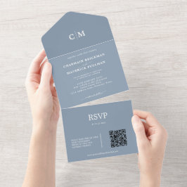 Monograma Azul Moderno Monograma QR código RSVP Ca
