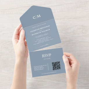 Monograma Azul Moderno Monograma QR código RSVP Ca