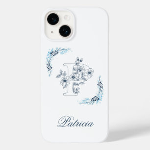 Monograma Azul "P" Inicial Calmo Floral