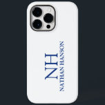 Monograma Azul Simples Moderno<br><div class="desc">Capa de telefone moderna com um design azul e branco simples e mínimo com seu monograma em uma fonte em negrito junto com seu nome.</div>