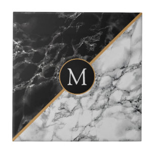 Monograma Azulejo cerâmico com mármore branco pret