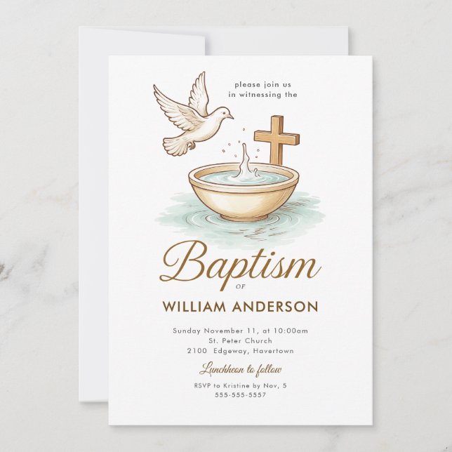 Monograma Blue Wreath Baptism Convite para Meninos (Frente)