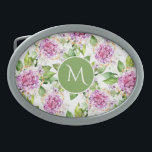 Monograma Bonito Cor Verde Roxo Floral<br><div class="desc">Monograma Bonito Purple Green Watercolor Floral Belt Buckle apresenta um bonito padrão floral roxo e verde de aquarela com o seu monograma personalizado no centro. Personalize editando o texto na caixa de texto fornecida. Elaborado por ©Evco Studio www.zazzle.com/store/evcostudio</div>