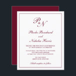 Monograma Borgonha Orçamento Convite de Casamento<br><div class="desc">O convite de casamento do estilo tradicional, com um design simples e clássico com seu monograma inicial e seus nomes em um dentro de caligrafia elegante de uma fronteira fina. Todos os elementos de design estão em burgundy sobre um fundo branco e podem ser alterados na ferramenta de edição de...</div>