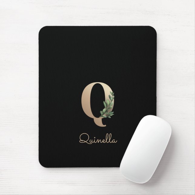 Monograma Botânico Elegante - Letra Q Mouse Pad (Com mouse)