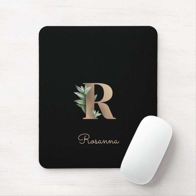 Monograma Botânico Elegante - Letra R Mouse Pad (Com mouse)