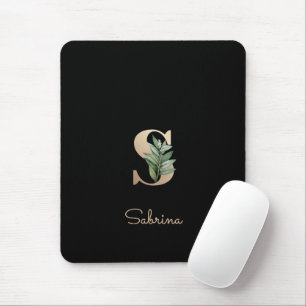 Monograma Botânico Elegante - Letra S Mouse Pad