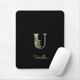 Monograma Botânico Elegante - Letra U Mouse Pad
