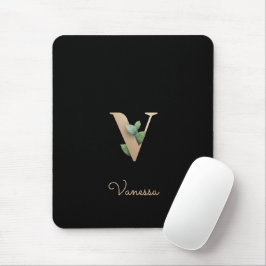 Monograma Botânico Elegante - Letra V Mouse Pad