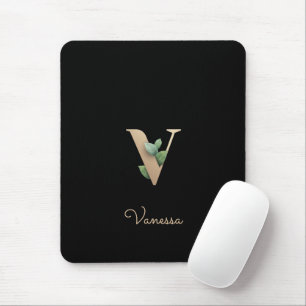 Monograma Botânico Elegante - Letra V Mouse Pad