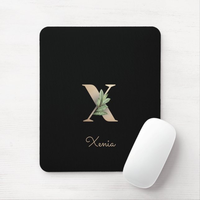 Monograma Botânico Elegante - Letra X Mouse Pad (Com mouse)