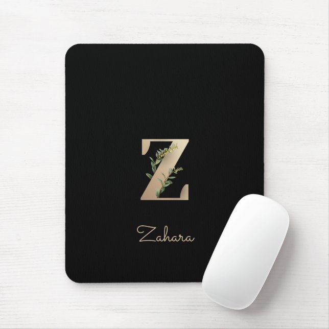 Monograma Botânico Elegante - Letra Z Mouse Pad (Com mouse)