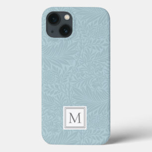 Monograma Botânico Floral Azul Claro Elegante